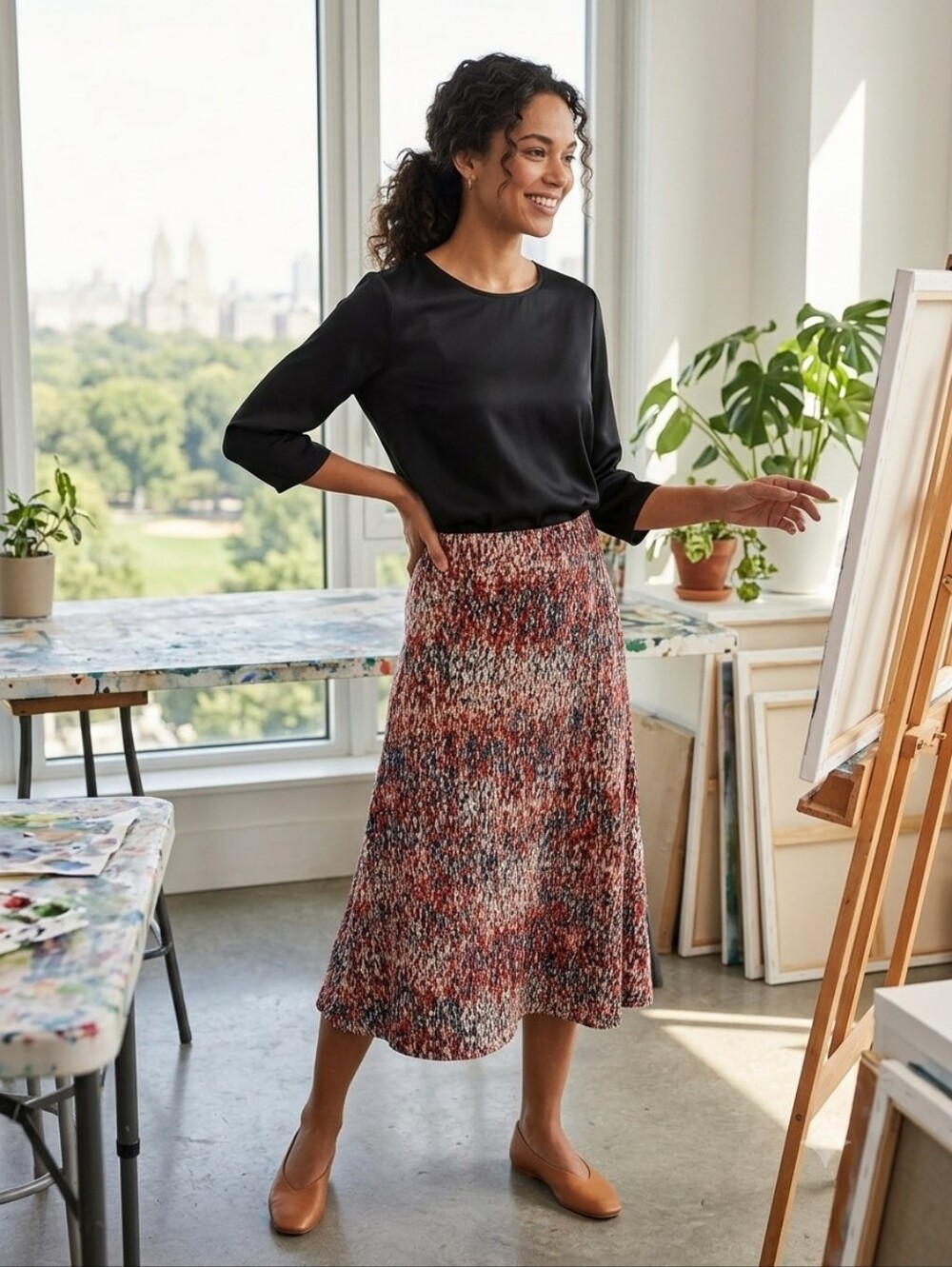 Evan Picone Red, Navy & White Knit A-Line Midi Skirt Size XL